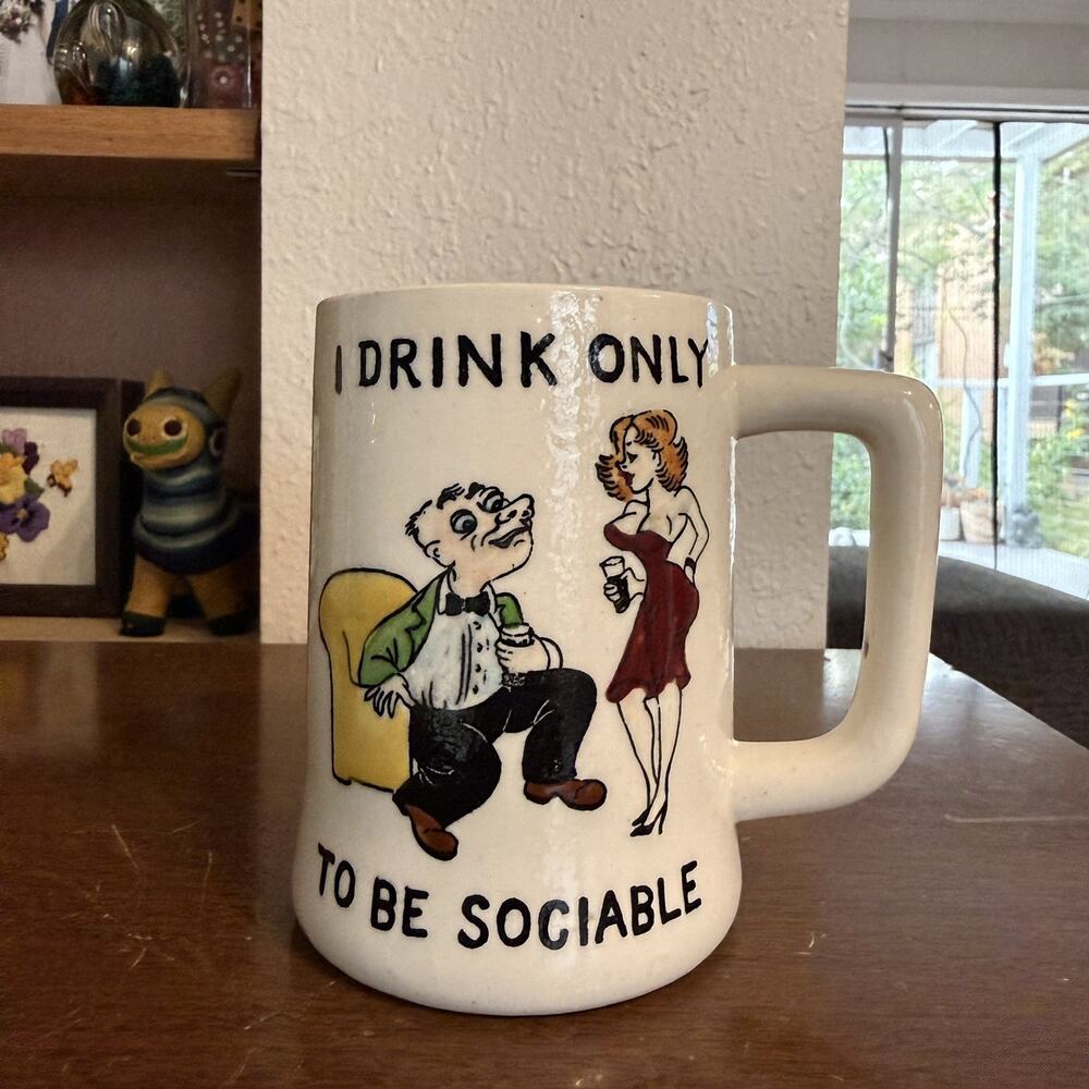 Adult Risque Novelty Coffee Mug (50s-ceramic) “I drink only to be sociable”